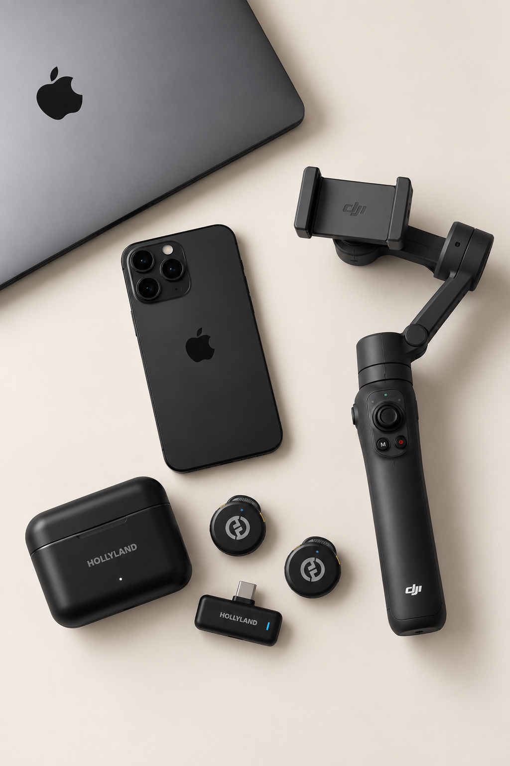 Kit: iPhone, DJI gimbal, wireless mics